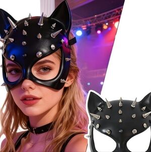 🐈‍⬛ Cosplay High Quality Acrylic Half Face Spiked & Studded Sexy Black Cat Mask